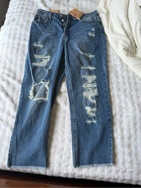 Vanilla Star Medium Blue Distressed Boyfriend Jeans